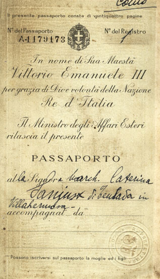 Passaporto di Caterina Sanjust Roberti 